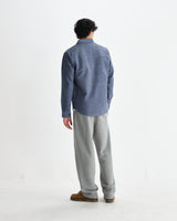 wax london men's Shelly - Blue Seersucker Corduroy Shirt