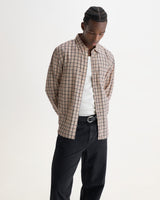 wax london men's Shelly - Ecru And Red Check Dobby Cotton Shirt