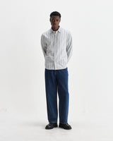 wax london men's Shelly - Light Blue Dobby Stripe Cotton Shirt