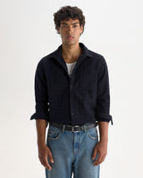 wax london men's Shelly - Navy And Black Check Dobby Cotton Shirt