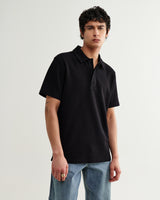 wax london men's Shore - Black Textured Short-Sleeve Polo Shirt