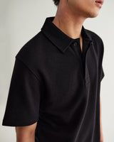 wax london men's Shore - Black Textured Short-Sleeve Polo Shirt