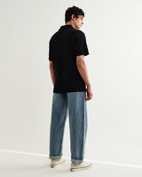 wax london men's Shore - Black Textured Short-Sleeve Polo Shirt