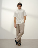 wax london men's Shore - Ecru Textured Organic Cotton Polo Shirt