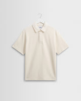 wax london men's Shore - Ecru Textured Organic Cotton Polo Shirt