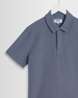 wax london men's Shore - Mid Blue Textured Short-Sleeve Polo Shirt