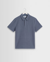 wax london men's Shore - Mid Blue Textured Short-Sleeve Polo Shirt