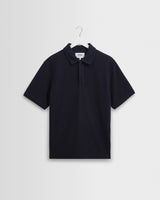 wax london men's Shore - Navy Textured Organic Cotton Polo Shirt