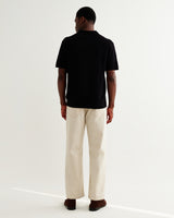 wax london men's Siena - Black Boucle Knitted Polo Shirt