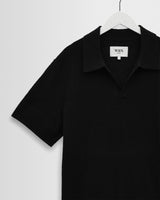 wax london men's Siena - Black Boucle Knitted Polo Shirt