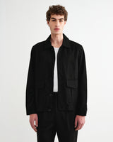 wax london men's Strand - Black Cotton Tencel Twill Jacket
