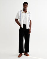 wax london men's Tellaro - Ecru And Blue Retro Embroidered Shirt