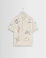 wax london men's Tellaro - Ecru And Multicolour Shapes Embroidered Shirt