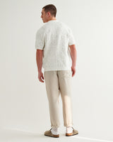 wax london men's Tellaro - Ecru Flower Jacquard Shirt