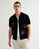 wax london men's Tellaro - Navy And Multicolour Shapes Embroidered Shirt