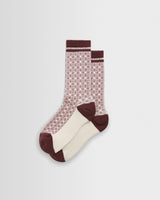 wax london men's Thorpe - Ecru And Burgundy Diamond Jacquard Socks