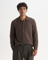 wax london men's Tristan - Chocolate Brown Fluffy Long-Sleeve Knitted Polo