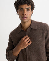wax london men's Tristan - Chocolate Brown Fluffy Long-Sleeve Knitted Polo