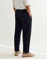 wax london men's Tyne - Dark Navy Jumbo Seersucker Loose Fit Trousers