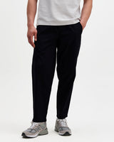 wax london men's Tyne - Navy Cotton Poplin Loose Fit Trousers