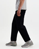 wax london men's Tyne - Navy Cotton Poplin Loose Fit Trousers