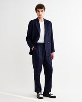 wax london men's Vigo - Navy Linen Double-Breasted Blazer