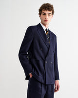 wax london men's Vigo - Navy Linen Double-Breasted Blazer