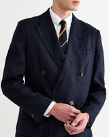 wax london men's Vigo - Navy Linen Double-Breasted Blazer