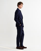 wax london men's Vigo - Navy Linen Double-Breasted Blazer