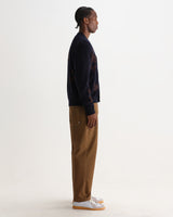 wax london men's Walker - Navy And Brown Felted Applique Knit Cardigan