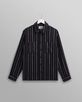 wax london men's Whiting - Black And Ecru Radical Stripe Overshirt
