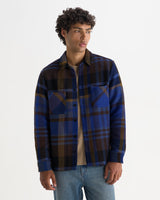 wax london men's Whiting - Blue And Brown Bold Check Overshirt
