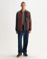 wax london men's Whiting - Blue And Brown Walter Stripe Overshirt
