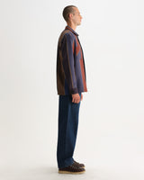 wax london men's Whiting - Blue And Brown Walter Stripe Overshirt