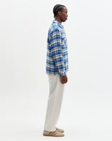 wax london men's Whiting - Blue And Ecru Oran Check Overshirt