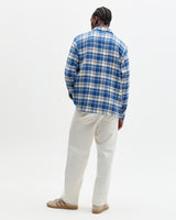wax london men's Whiting - Blue And Ecru Oran Check Overshirt