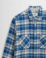 wax london men's Whiting - Blue And Ecru Oran Check Overshirt