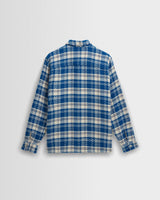 wax london men's Whiting - Blue And Ecru Oran Check Overshirt