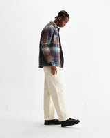 wax london men's Whiting - Blue And Multicolour Check Wool Overshirt