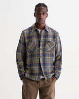 wax london men's Whiting - Blue And Multicolour Grain Check Overshirt