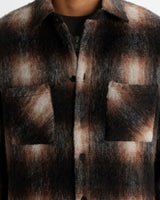 wax london men's Whiting - Brown And Black Elm Wool Blend Check Overshirt