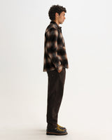 wax london men's Whiting - Brown And Black Elm Wool Blend Check Overshirt