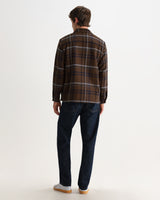 wax london men's Whiting - Brown And Blue Moon Check Overshirt