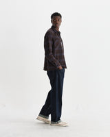 wax london men's Whiting - Brown And Blue Skate Check Overshirt