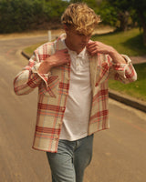 wax london men's Whiting - Ecru And Red Plaid Weave Overshirt