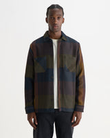 wax london men's Whiting - Green And Brown Tempo Check Overshirt