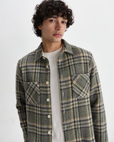 wax london men's Whiting - Green Wool Check Overshirt