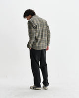 wax london men's Whiting - Green Wool Check Overshirt