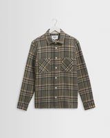wax london men's Whiting - Green Wool Check Overshirt