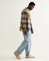 wax london men's Whiting - Khaki And Multicolour Pike Check Overshirt